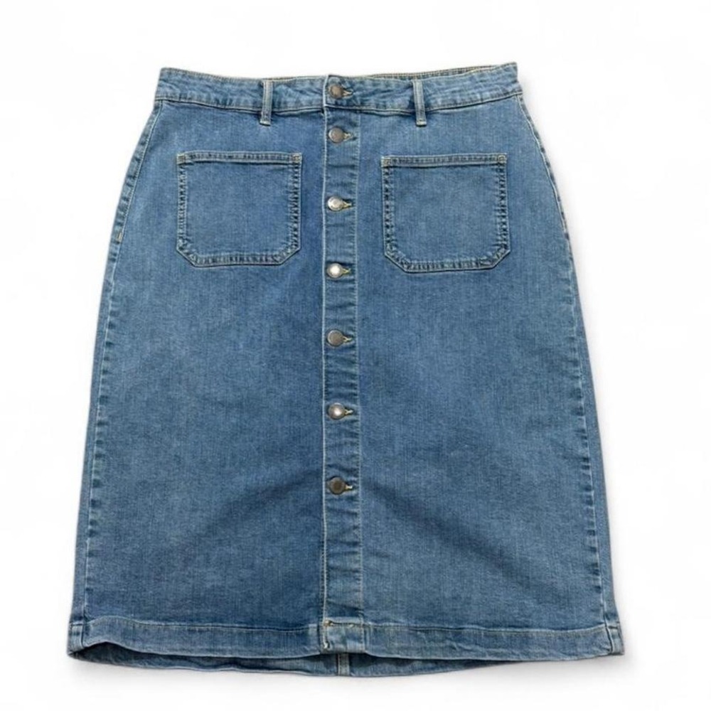 On 34th Denim Midi Skirt Button Front with Patch Pockets Indie western Size 14